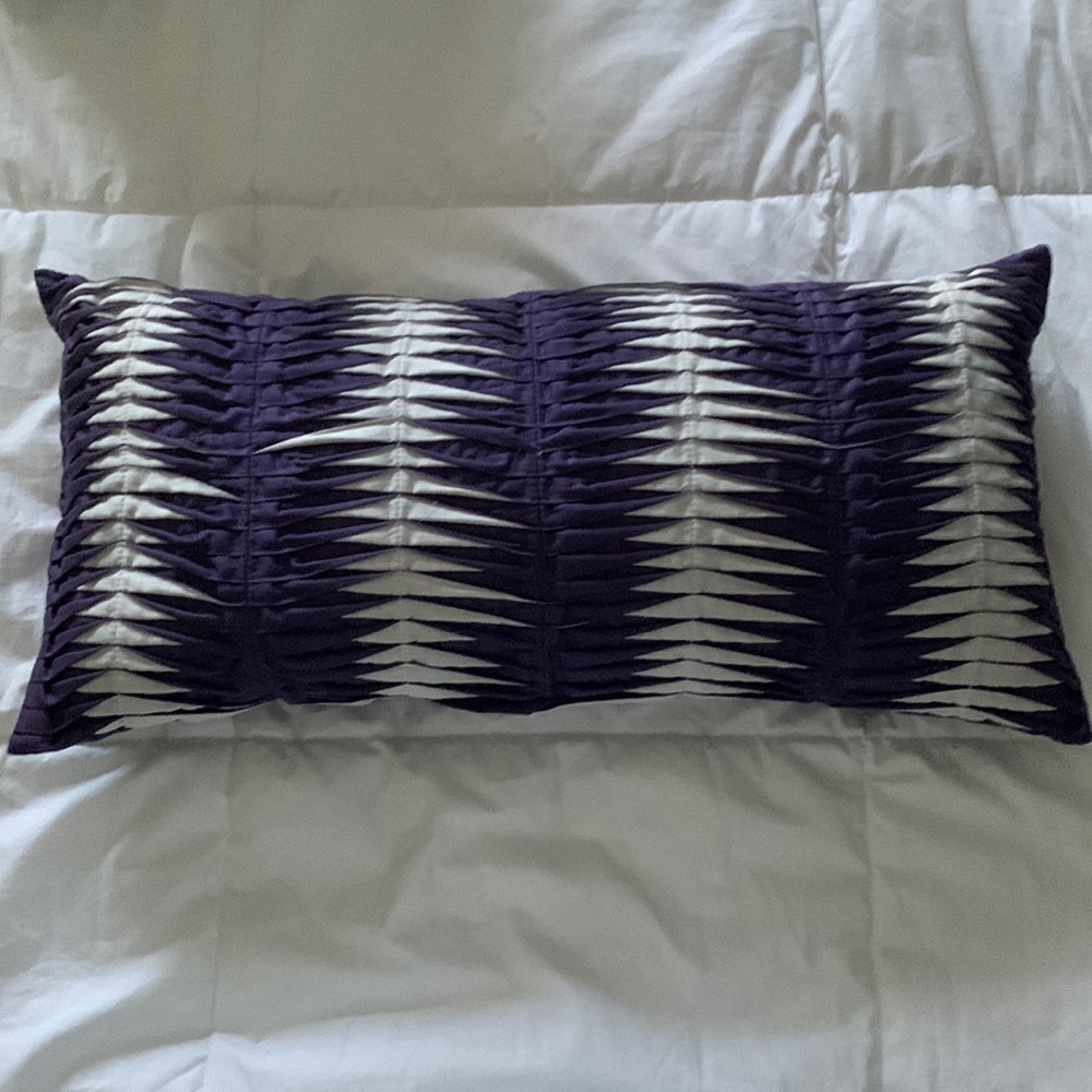 DKNY Decorative Pillow: Navy & White, Soft Feather Insert, Zipper Open, Bolster